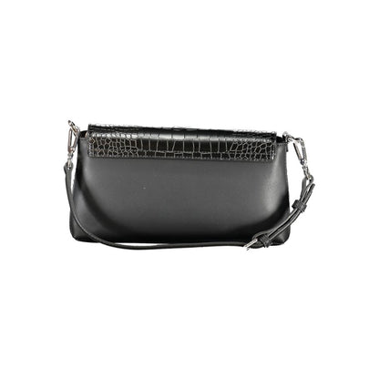 Calvin Klein Black Polyester Handbag with adjustable strap and internal card pocket, featuring contrast details and logo.