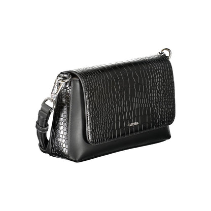 Calvin Klein Black Polyester Handbag with adjustable strap, card pocket, and automatic closure in contrast detailing.