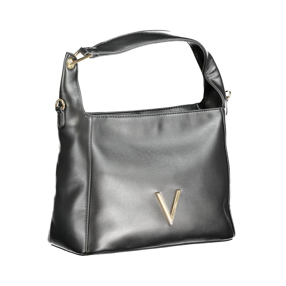 Mario Valentino Black Polyethylene Handbag with V logo, shoulder handle, adjustable strap, internal pocket, and zip closure.