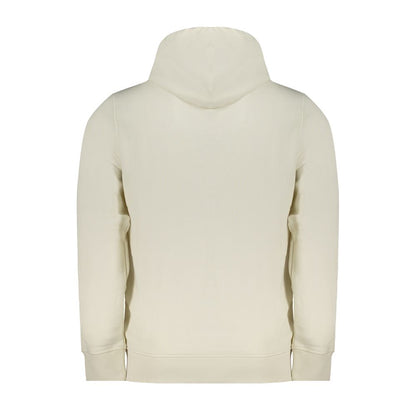 Back view of Calvin Klein White Cotton Men Sweater with hood, featuring a sleek design and sustainable materials.