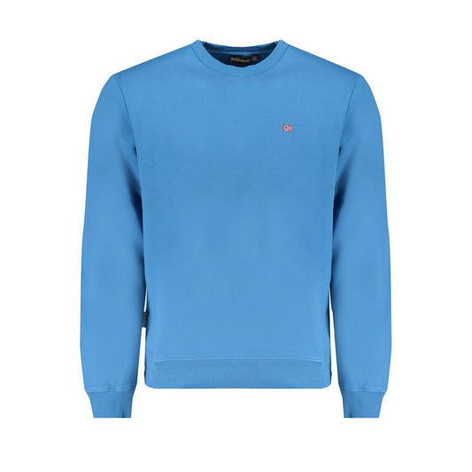 Napapijri Blue Cotton Men Sweater - Long sleeve crew neck with iconic logo embroidery, regular fit, crafted for casual sophistication.