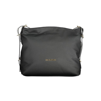 Mario Valentino Black Polyethylene Handbag with adjustable shoulder handle, internal pockets, contrasting details, and zip closure.