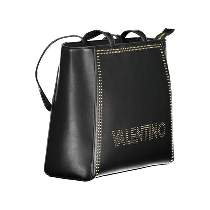 Mario Valentino Black Polyethylene Handbag with zip closure, logo, and contrasting details, featuring 2 handles and internal phone spaces.