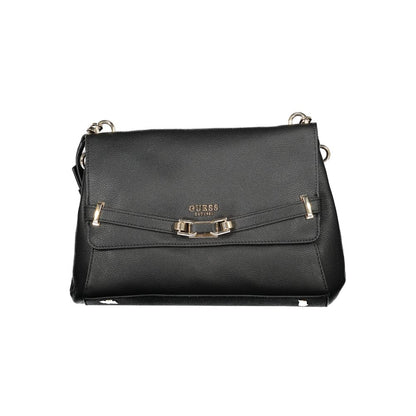 Guess Jeans Black Polyethylene Handbag with adjustable shoulder handle and strap, multiple pockets, and contrasting details.