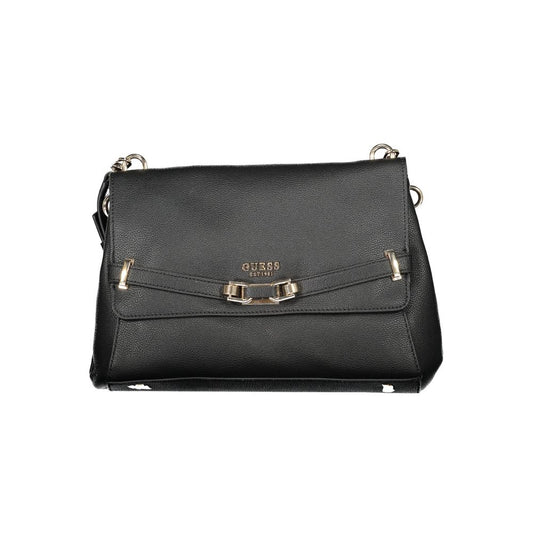 Guess Jeans Black Polyethylene Handbag with adjustable shoulder handle and strap, multiple pockets, and contrasting details.