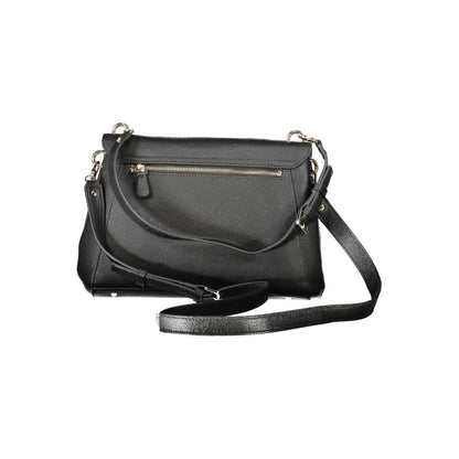 Guess Jeans Black Polyethylene Handbag with adjustable straps and multiple compartments, featuring protective feet and a sleek design.