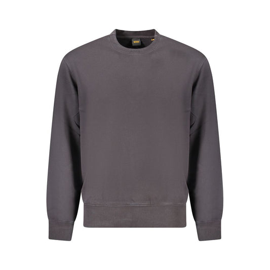 Hugo Boss Black Cotton Men Sweater in organic cotton with long sleeves and iconic logo embroidery, perfect for a sophisticated and comfortable look.