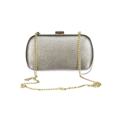 Alt Tag: Mario Valentino Gray Polyethylene Handbag with removable chain strap and snap closure