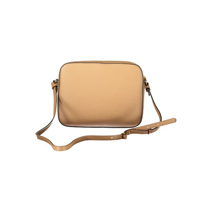 Coccinelle Brown Leather Handbag with adjustable strap, external and internal pockets, zip and rotary closure featuring logo.