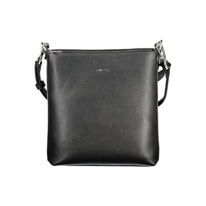 Calvin Klein Black Polyester Handbag with shoulder handle and adjustable strap, internal pocket, zip closure, and logo detail