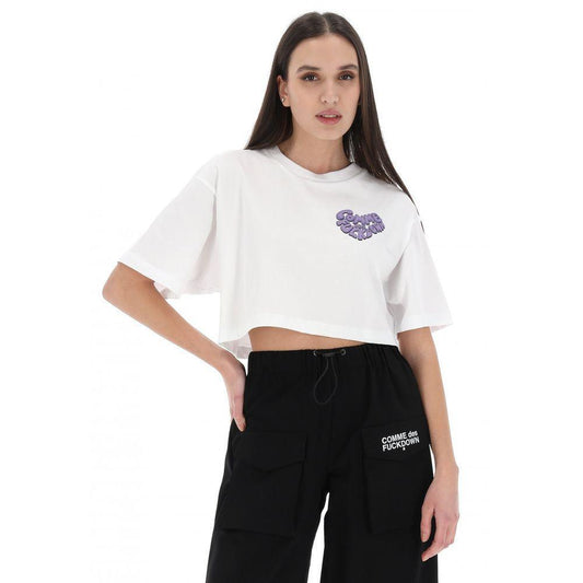 Comme Des Fuckdown White Cotton Women T-Shirt CO-15647-S