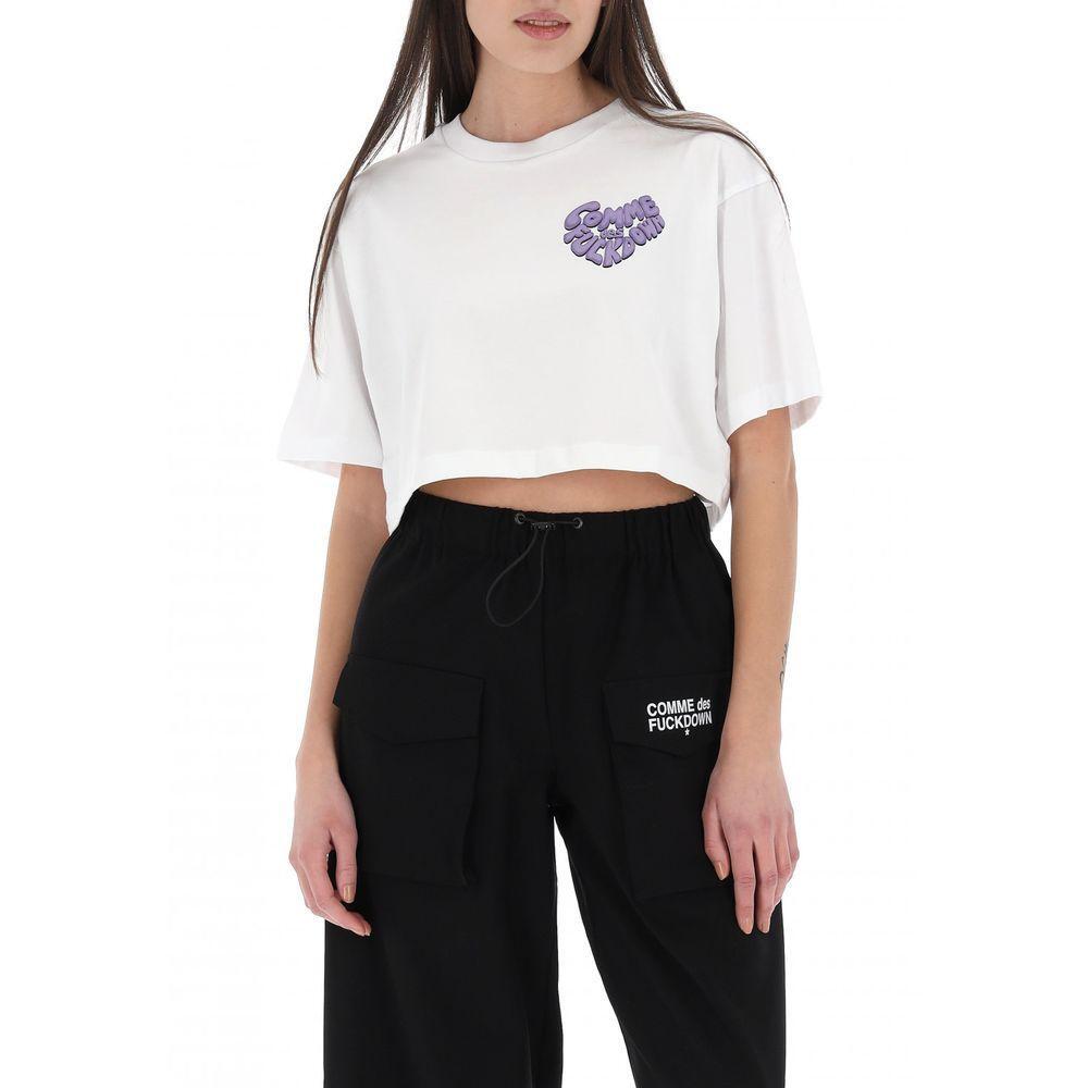 Comme Des Fuckdown White Cotton Women T-Shirt CO-15647-S