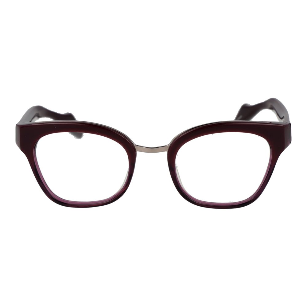 Yohji Yamamoto Purple Women Glasses Frame in acetate, full-rim style with butterfly shape, featuring demo lenses with 49-21-140 size.