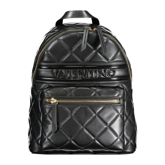 Mario Valentino Black Polyethylene Backpack with adjustable straps, external and internal pockets, zip closure, and logo design.
