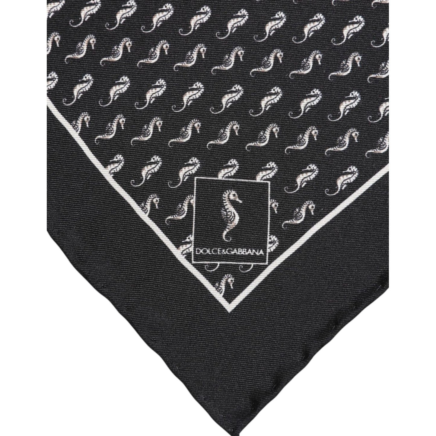 Dolce & Gabbana Black Sea Horse Silk Square Men Foulard Scarf