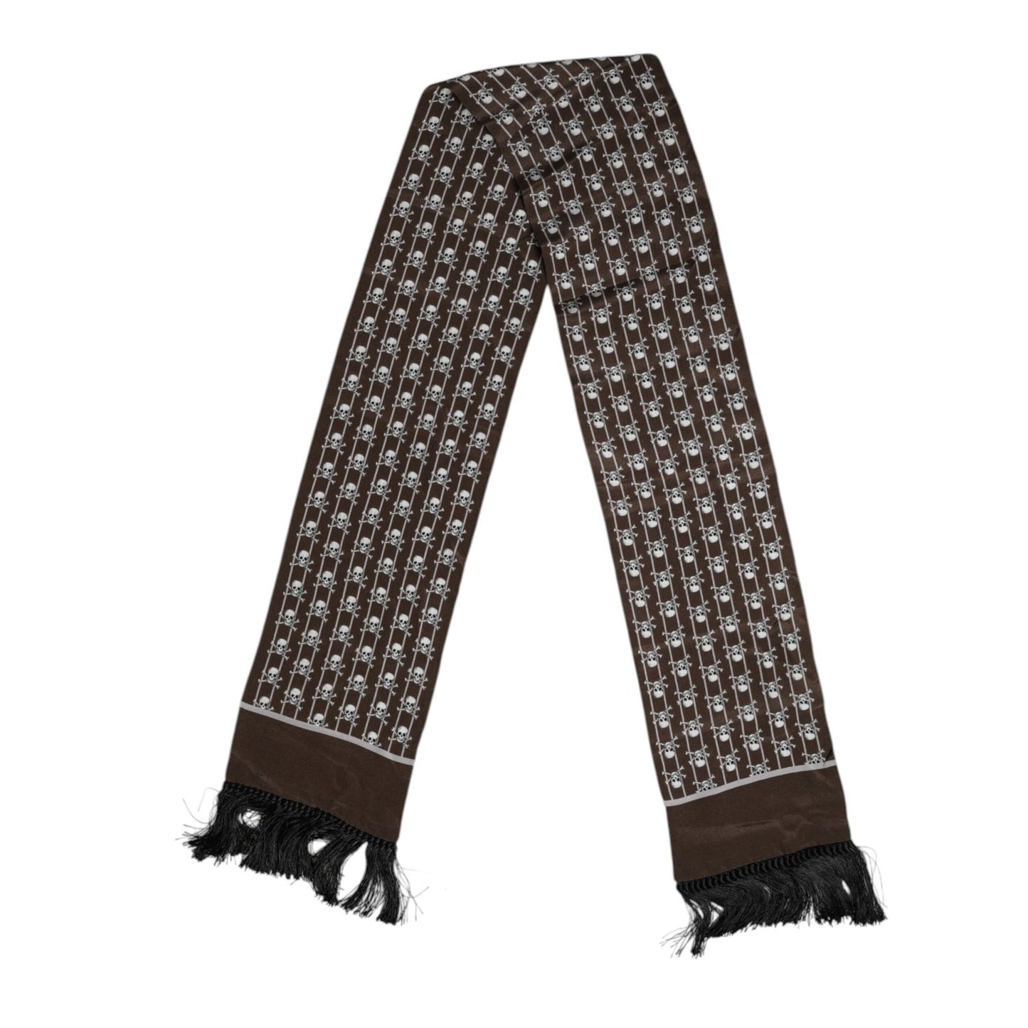 Dolce & Gabbana Brown Skulls Print Fringes Men Foulard Scarf