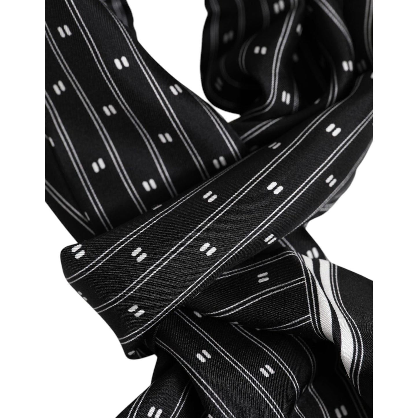 Dolce & Gabbana Black Silk Printed Fringes Men Foulard Scarf