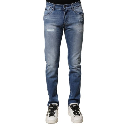 Dolce & Gabbana Blue Washed Cotton Skinny Men Denim Jeans
