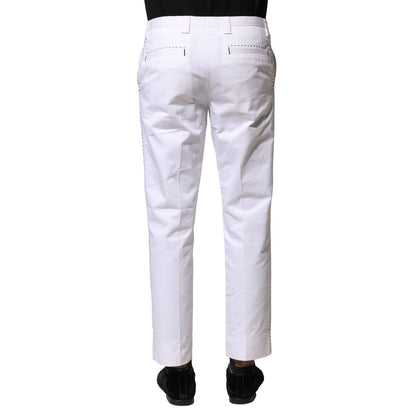 Dolce & Gabbana White Cotton Straight Logo Men Pants