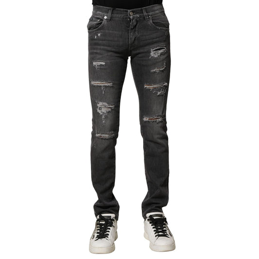 Dolce & Gabbana Black Washed Tattered Slim Fit Denim Jeans PAN75859-44