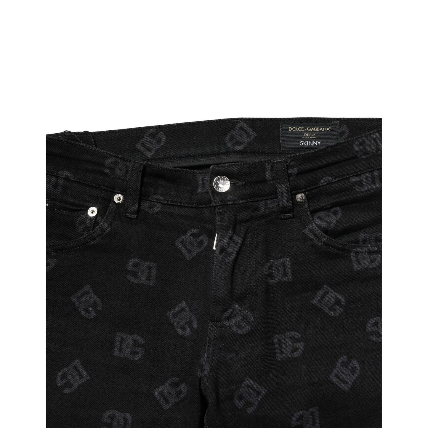 Dolce & Gabbana Black Cotton DG Logo Skinny Men Denim Jeans