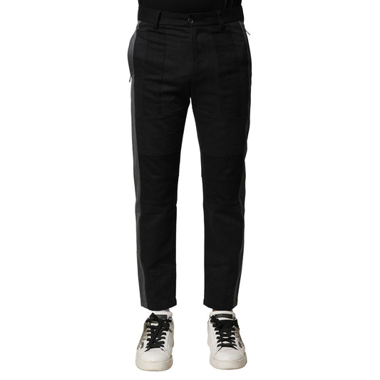 Dolce & Gabbana Black Gray Cotton Tapered Men Pants PAN76478-44