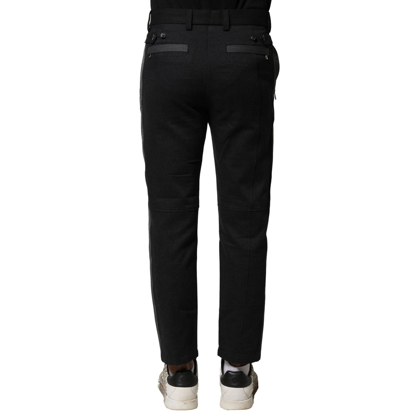 Dolce & Gabbana Black Gray Cotton Tapered Men Pants