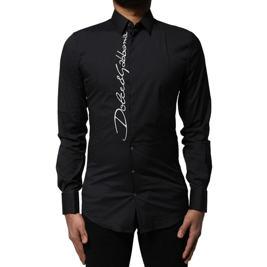 Dolce & Gabbana Black Cotton SICILIA Logo Men Dress Shirt TSH87820-37