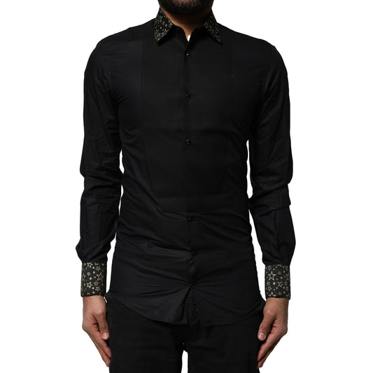 Dolce & Gabbana Black Cotton GOLD Long Sleeves Dress Shirt TSH87823-37