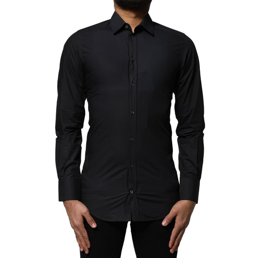 Dolce & Gabbana Black Cotton GOLD Long Sleeves Dress Shirt TSH87832-37
