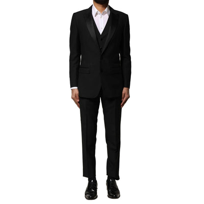 Dolce & Gabbana Black Wool 3 Piece Single Breasted Suit