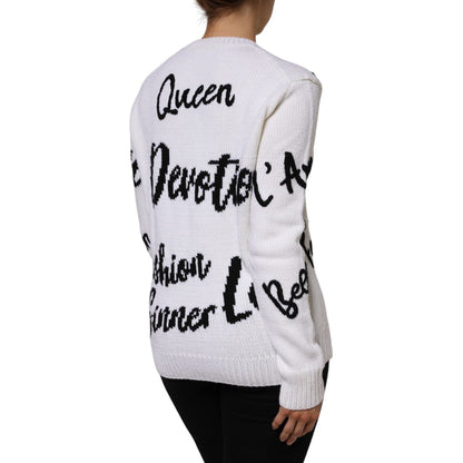 Dolce & Gabbana White Wool Knit Crew Neck Pullover Sweater