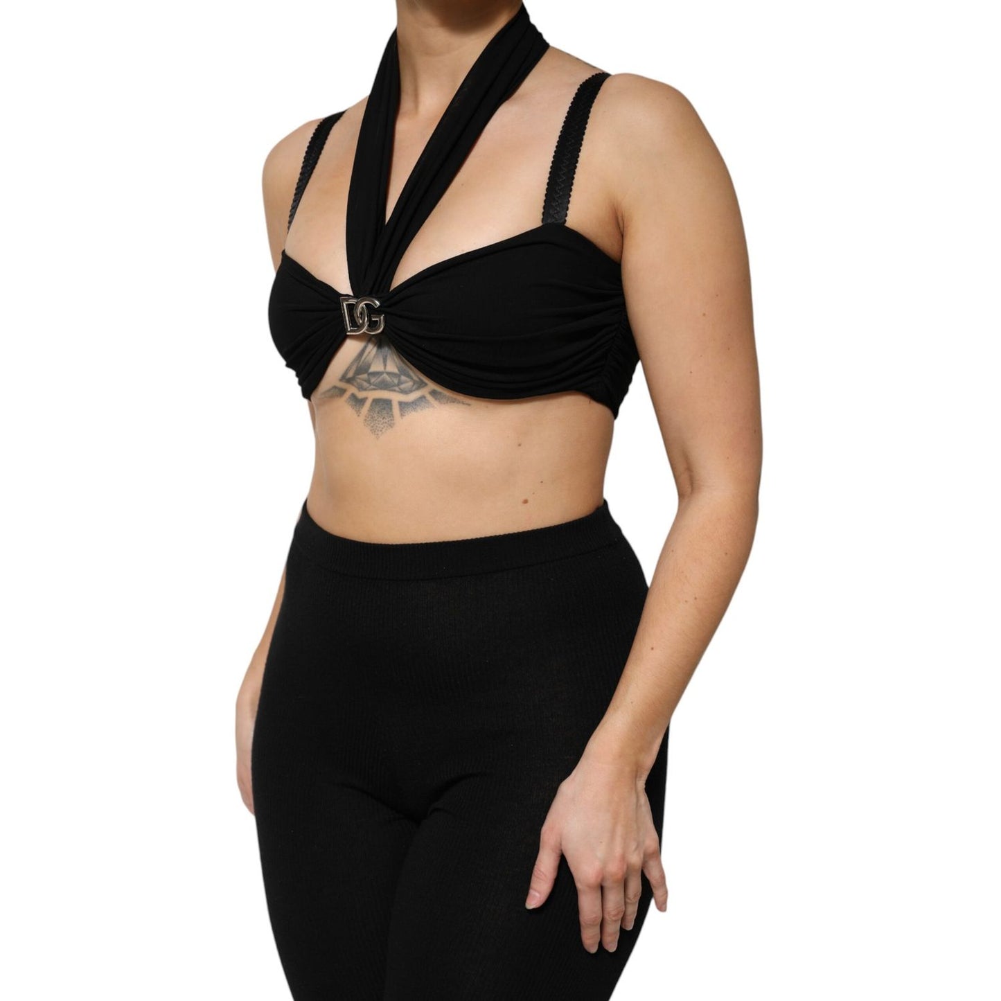 Dolce & Gabbana Black Cropped Viscose Halter Bustier Top