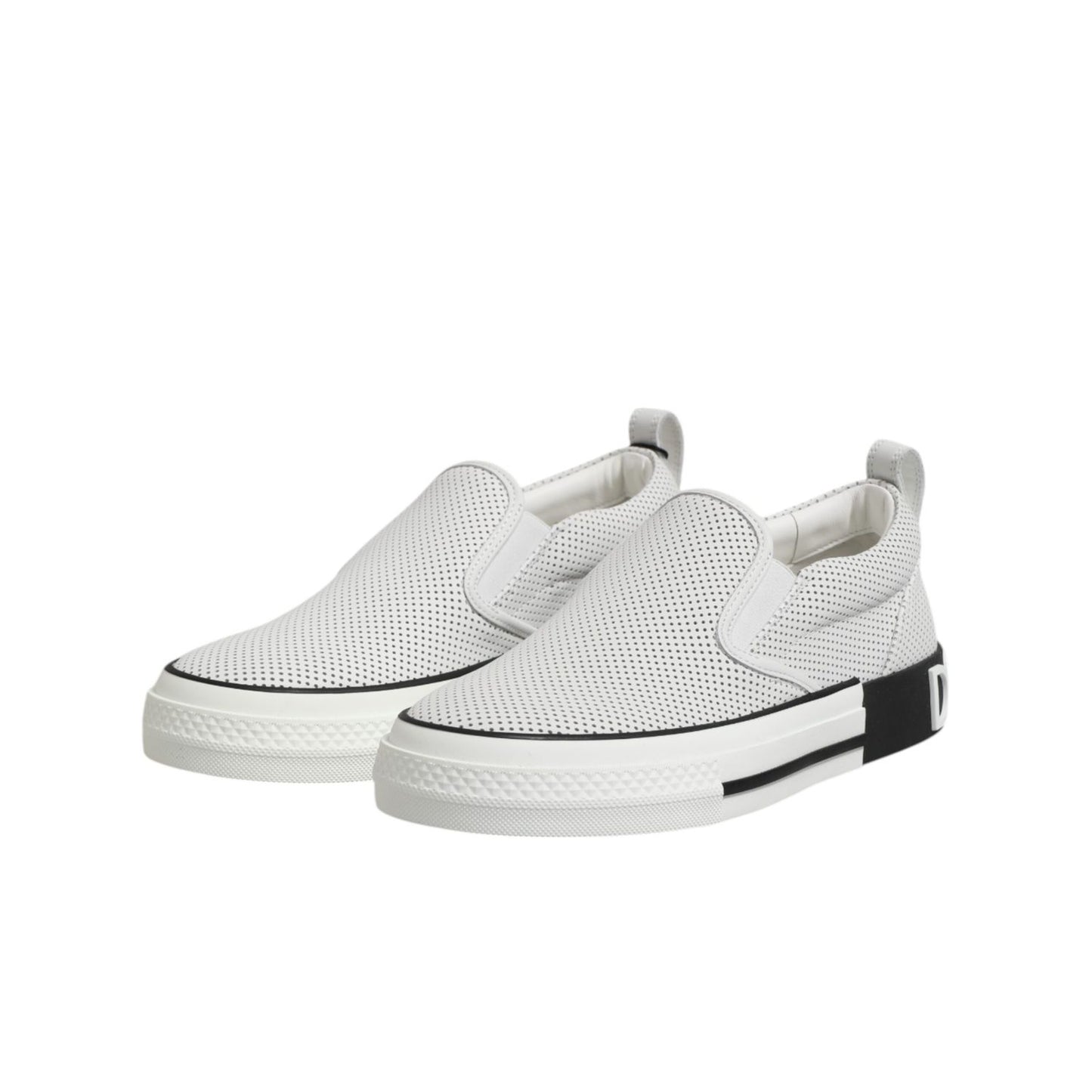 Dolce & Gabbana White Dotted Leather Slip On Men Sneakers Shoes