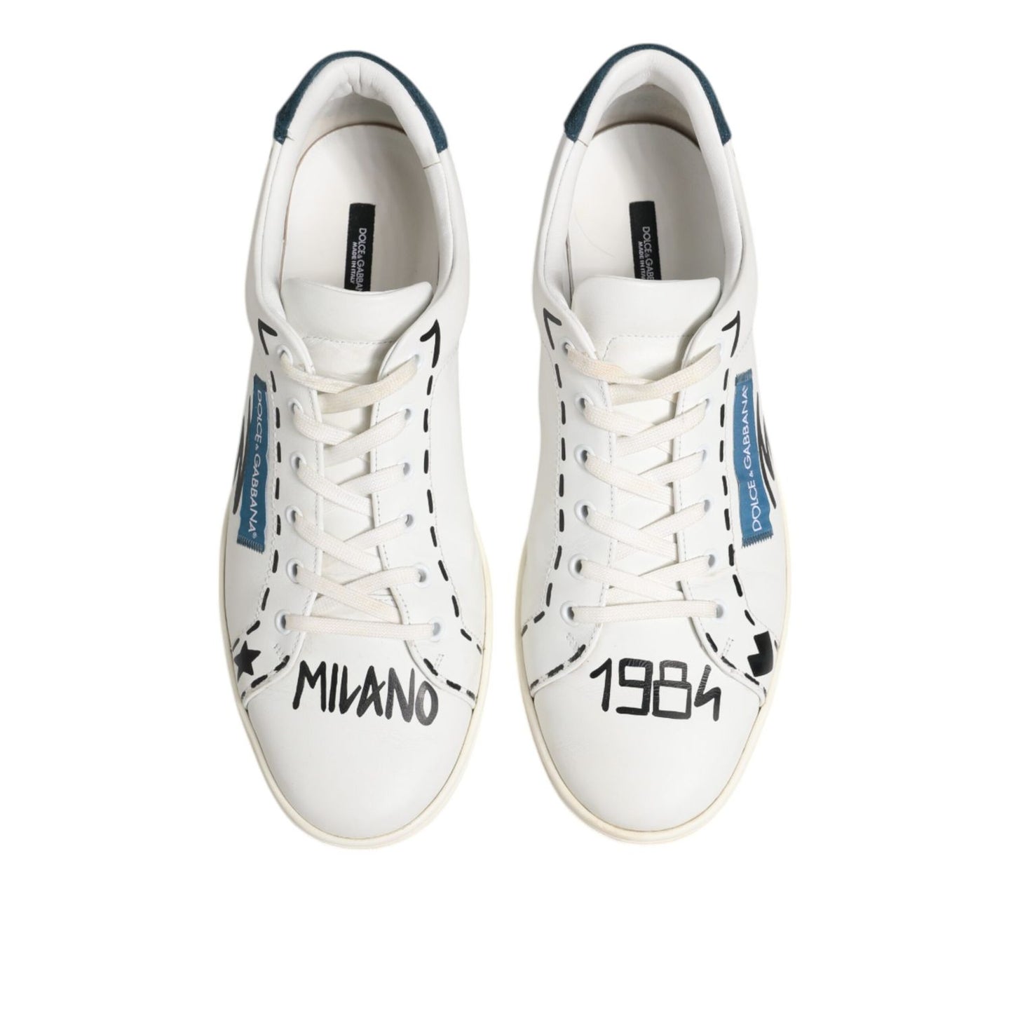 Dolce & Gabbana White Leather Printed Low Top Sneakers Shoes