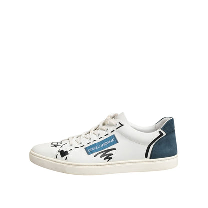Dolce & Gabbana White Leather Printed Low Top Sneakers Shoes