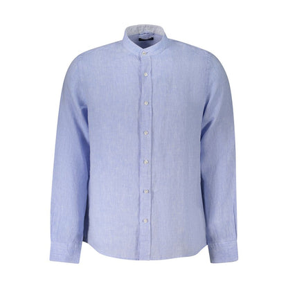 North Sails Blue Linen Shirt with Korean collar and 1 button cuffs, long sleeves, ocean positive