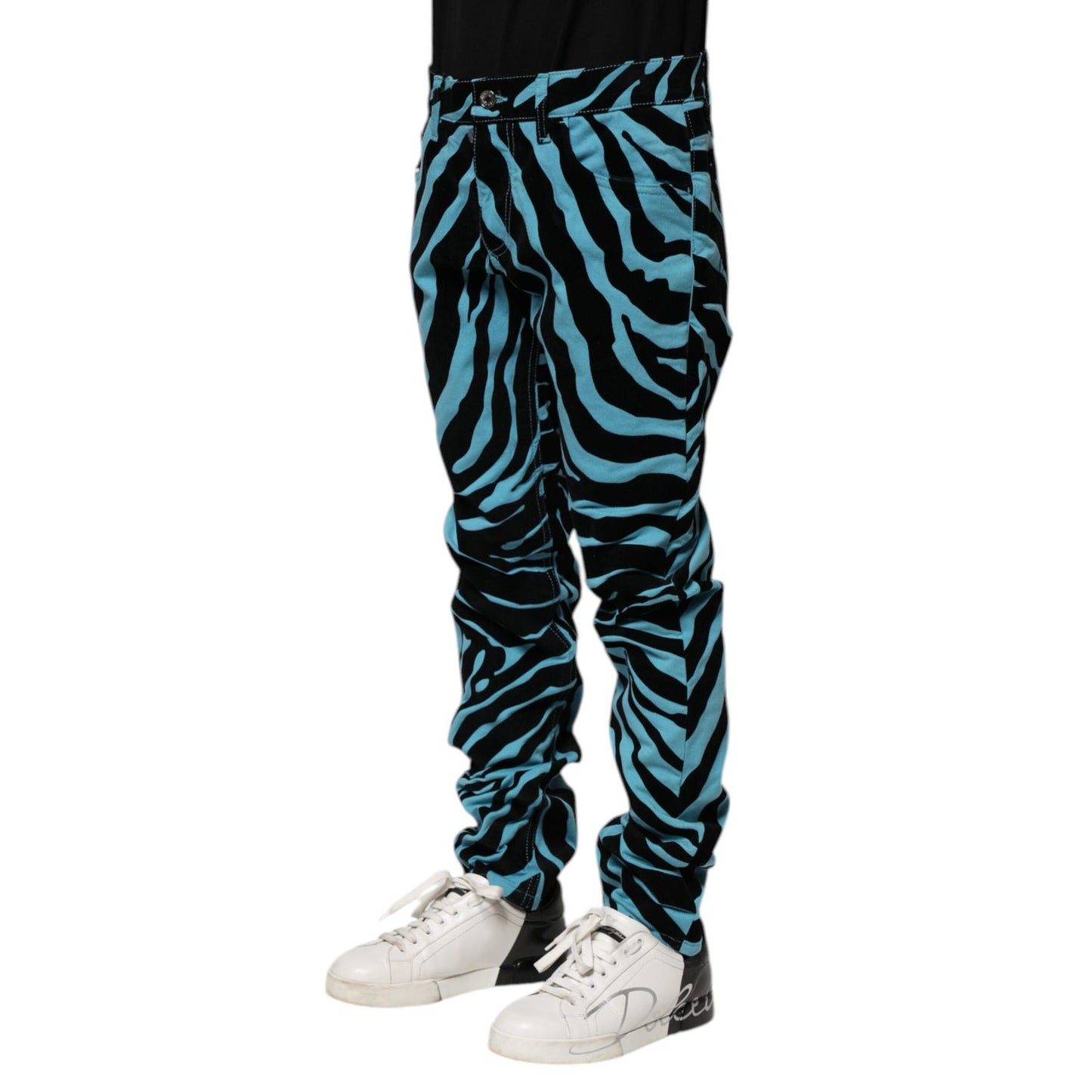 Dolce & Gabbana Blue Black Stripes Skinny Denim Jeans