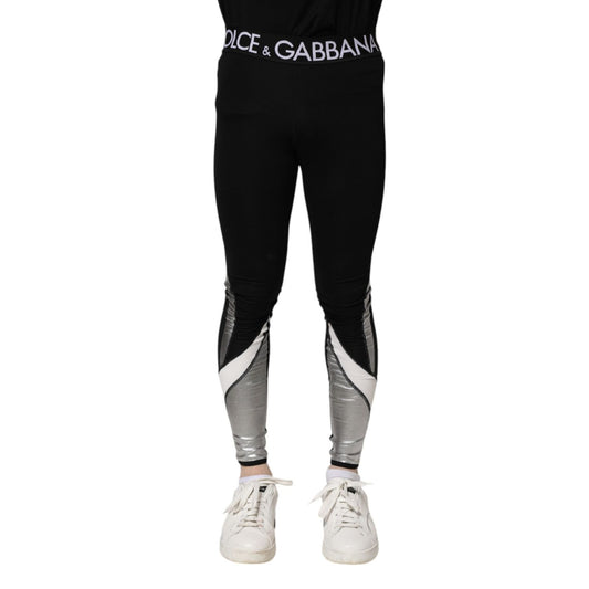 Dolce & Gabbana Black Silver Nylon Skinny Men Leggings Pants