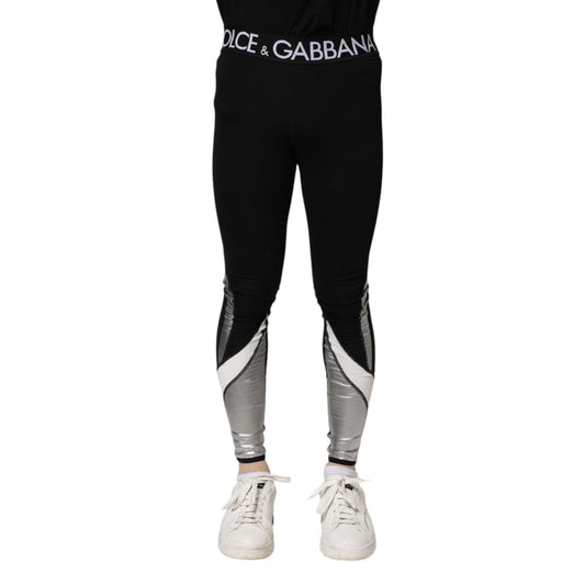 Dolce & Gabbana Black Silver Nylon Skinny Men Leggings Pants