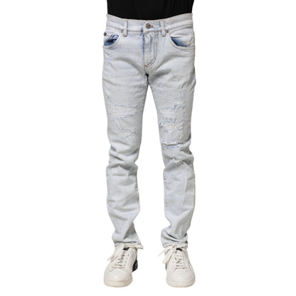 Dolce & Gabbana Light Blue Tattered Skinny Denim Jeans