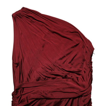 Dolce & Gabbana Red Viscose Fitted One Shoulder Midi Dress