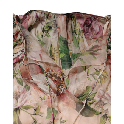 Dolce & Gabbana Pink Floral Print Tiered Long Maxi Dress