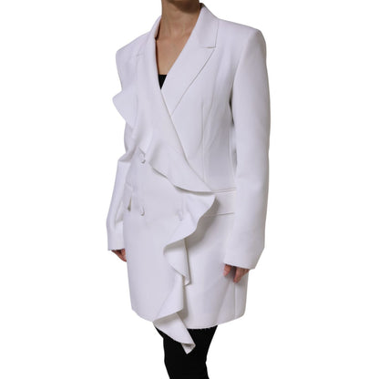 MSGM White Polyester Long Sleeves Ruffled Wrap Jacket