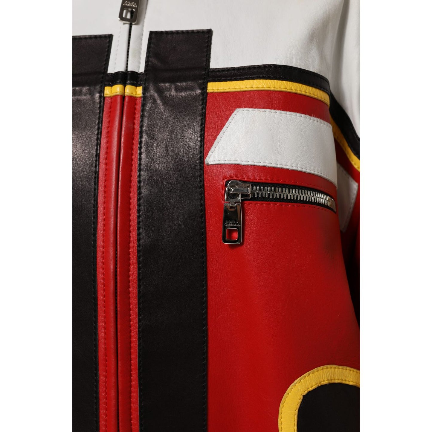 Dolce & Gabbana Multicolor Leather Biker Full Zip Coat Jacket