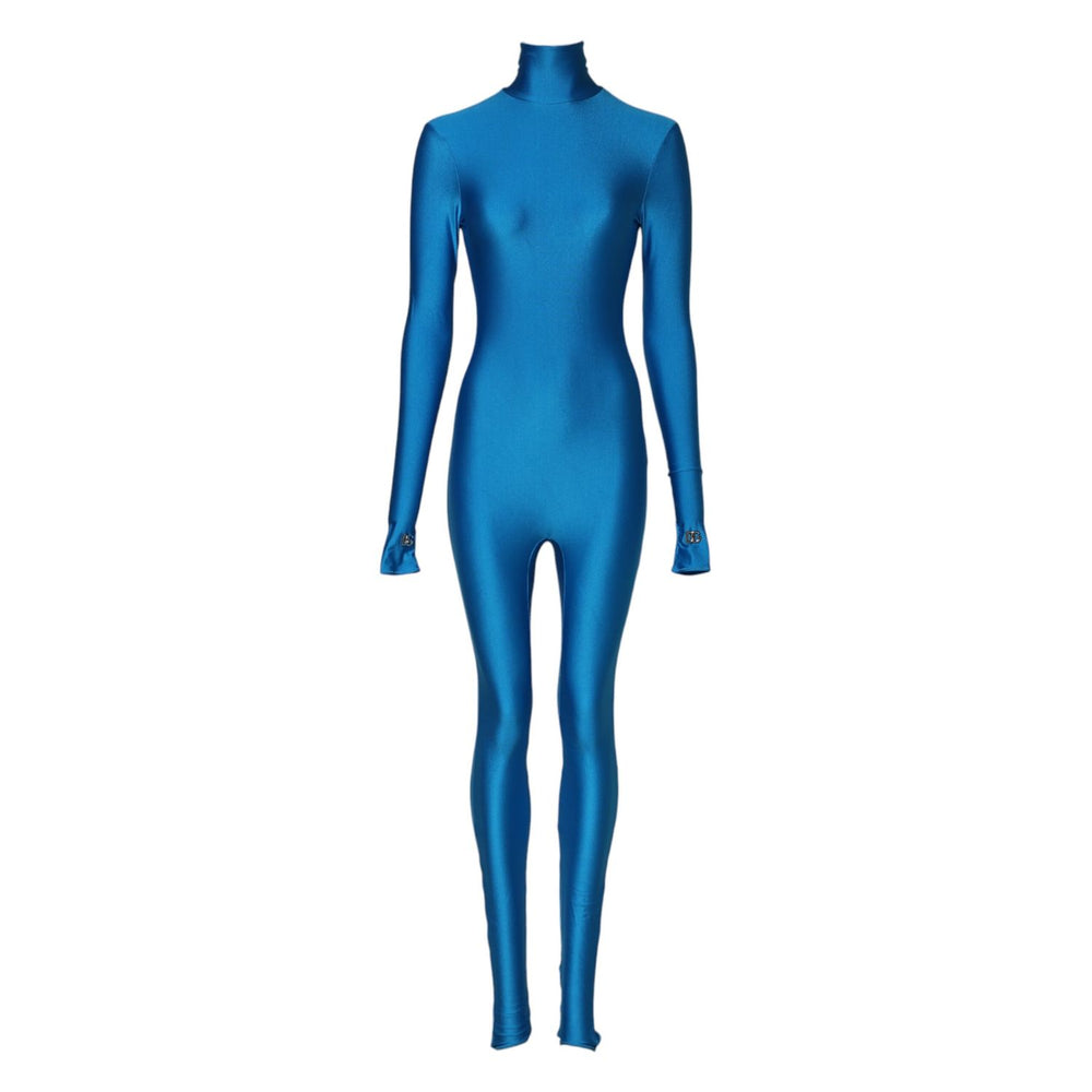 Dolce & Gabbana Blue Nylon Turtleneck Bodycon Jumpsuit Dress