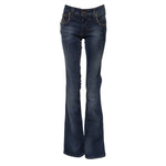 John Galliano Blue Cotton Mid Waist Wide Leg Denim Jeans