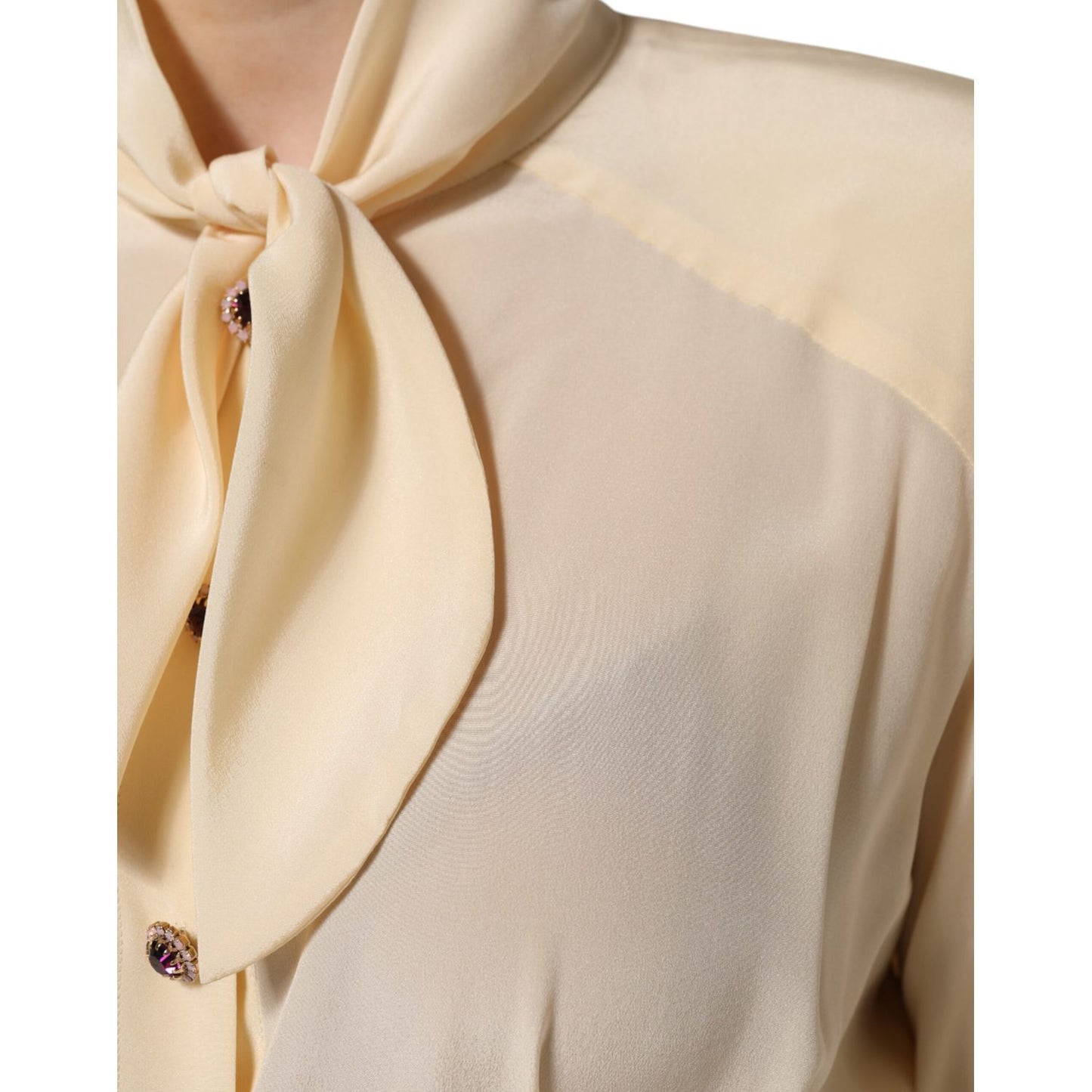 Dolce & Gabbana Light Yellow Silk Ascot Collared Blouse Top