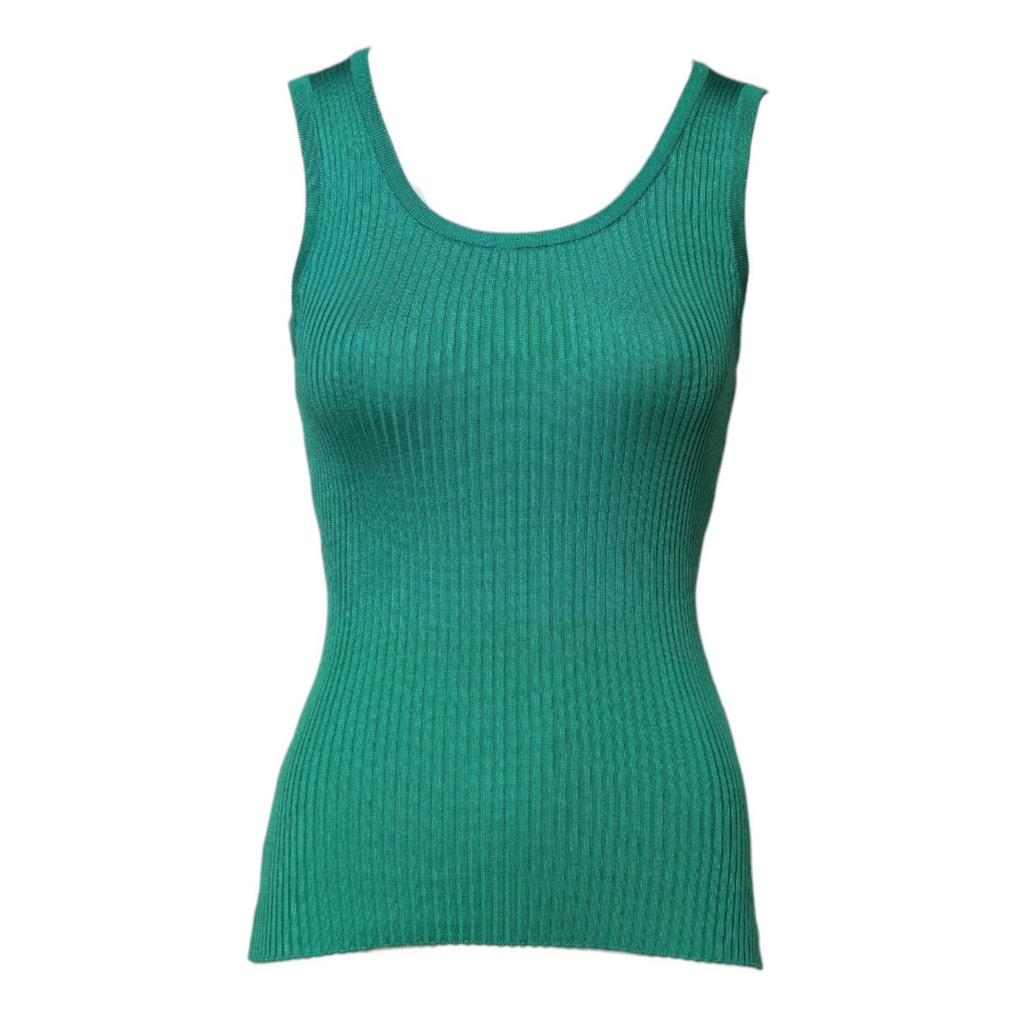 Dolce & Gabbana Green Silk Sleeveless Round Neck Tank Top