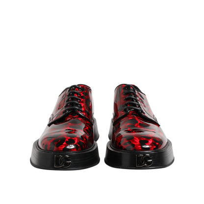 Dolce & Gabbana Red Leopard Derby Formal Men Dress Shoes